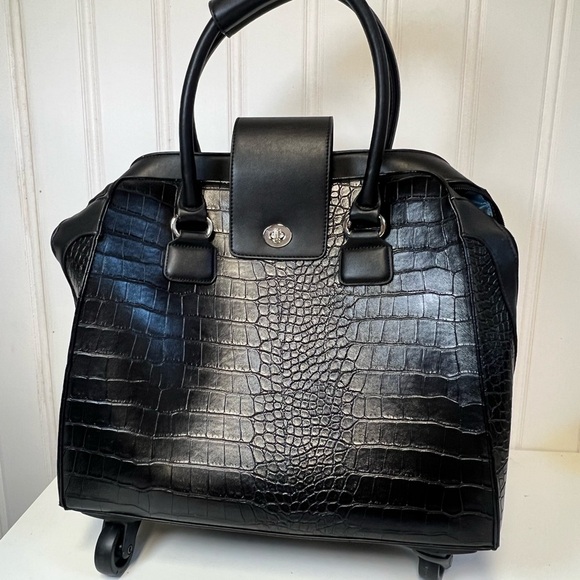 Hang Black Croc-Embossed Carry-on Rolling Bag in Black - Picture 1 of 11